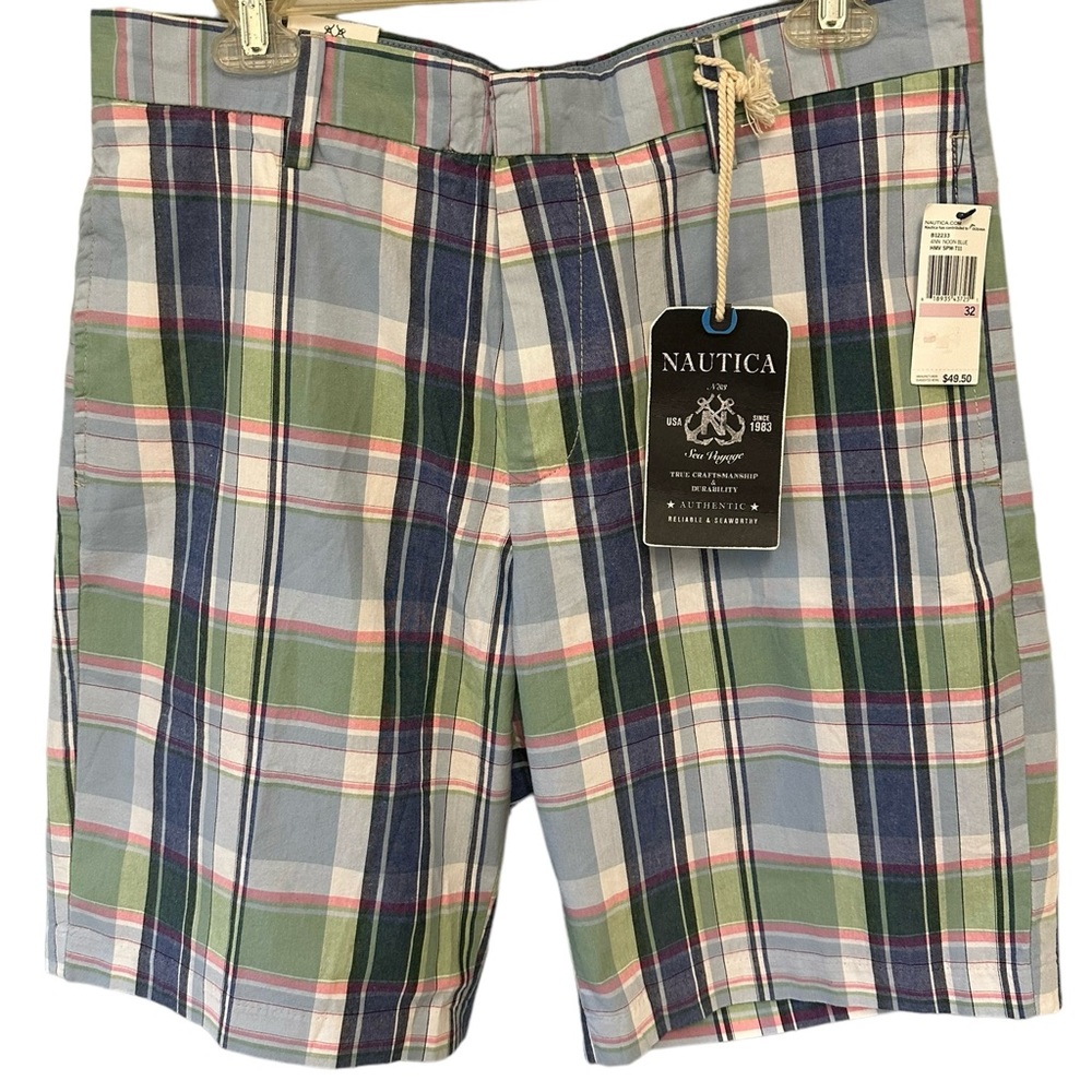 Nautica Golf Shorts Mens Size 32 Blue Multi Color ed Plaid Classic Cotton New